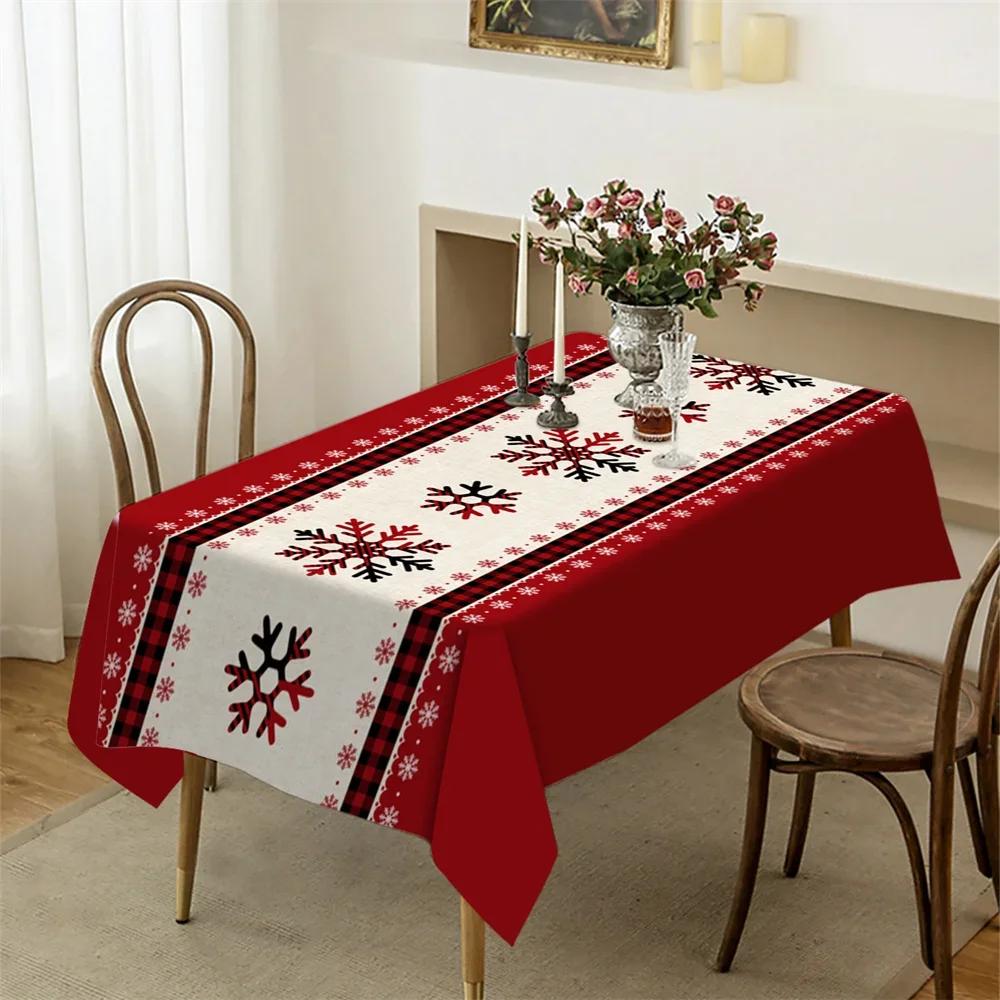 Christmas Snowman Santa Claus Tablecloth Party Decor Winter Xmas Kitchen Dining Waterproof Tablecloth Christmas Decorations