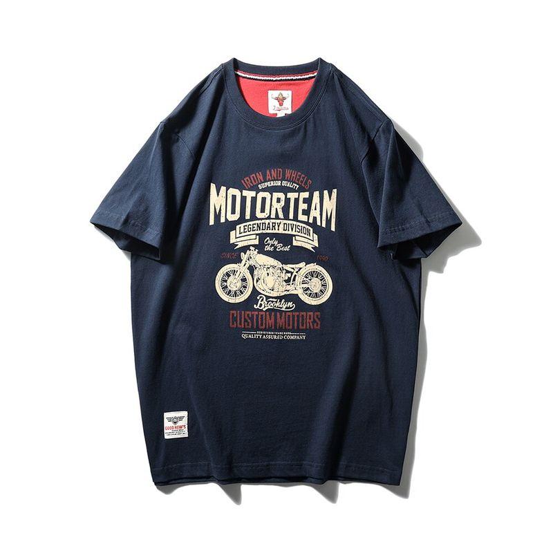 American Retro Pure Cotton Trendy Brand Motorcycle Print Short-Sleeve T-Shirt for Men, Summer Base Layer, Foreign Trade Men's Vintage T-Shirt