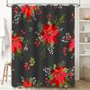 Waterproof Shower Curtains with Floral Christmas Decorations for Bathroom Red Poinsettia Pattern, Polyester Fabric, Durable Wash