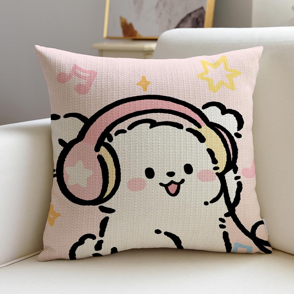 Friendly LLine Friends PuppyS Cushion Cover Breathable and Skinfriendly Linen Pillowcase Square Removable and Washable Cushion