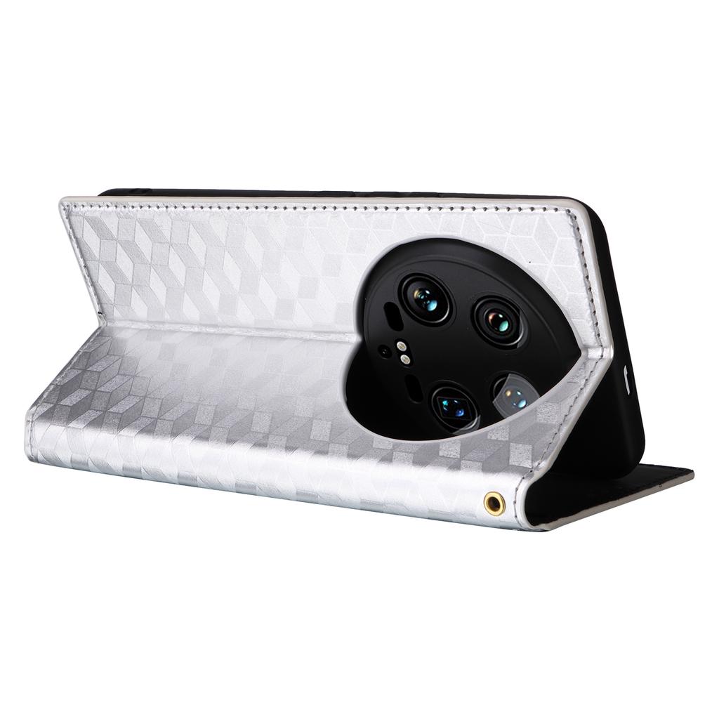 For Xiaomi 14 Ultra Leather Case Rhombus Imprinted Flip Stand Phone Protector