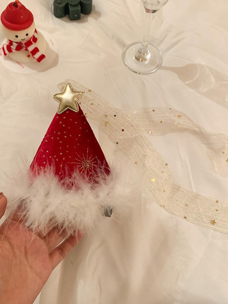 Polka Dot Christmas Hat Hair Clip: Festive Bow Headwear Accessory