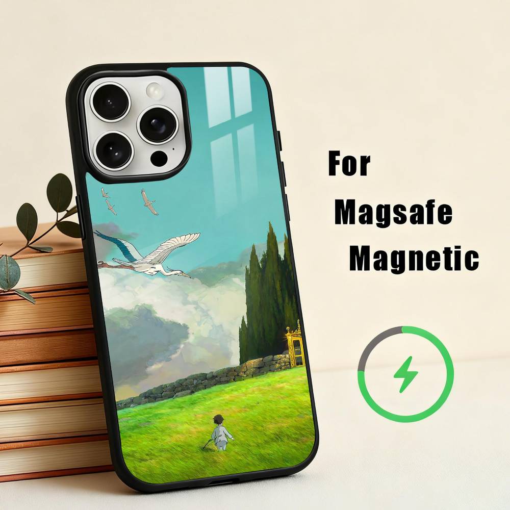 T-The Boy and the Heron Anime Phone Case For iPhone17,16,15,14,13,12,11 Plus,Pro Max Magnetic For Magsafe Wireless Charging