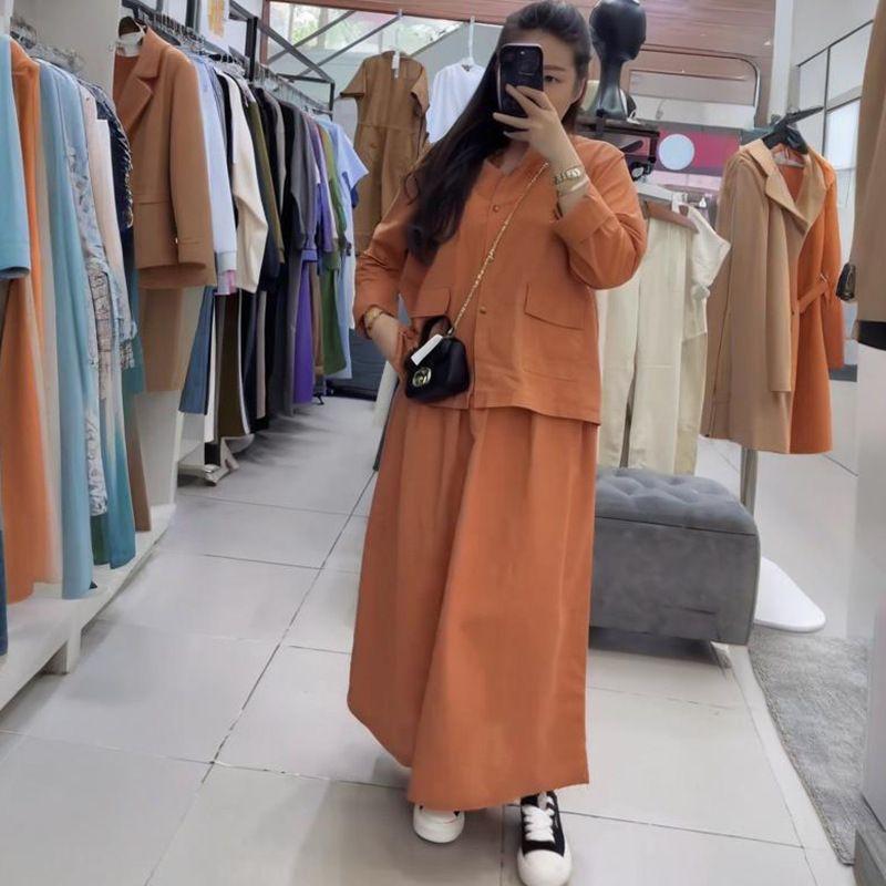 

In Stock 2025 Spring New Cross-Border Foreign Trade Women clothes Button Pocket Solid Skirt Temperament Fashion Set Women Chocolate color XL