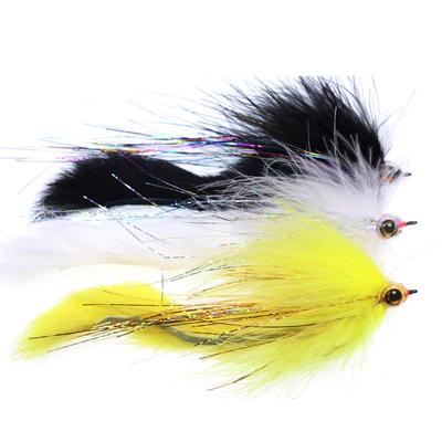 2/0 bande de cheveux queue brochet musqué Steelhead mouche avec tête époxy prédateur pêche en eau salée banderoles noir blanc jaune