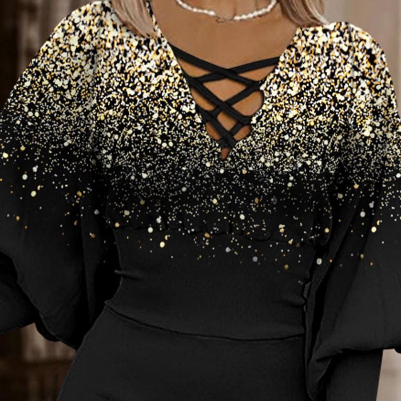 BITCED Damen Herbst und Winter Langarm V-Ausschnitt Taillenhüftkleider