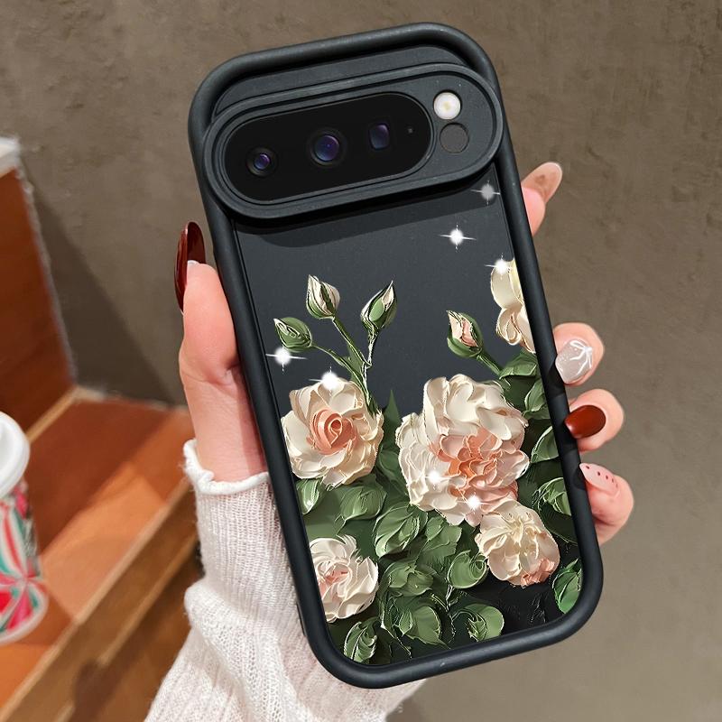 Oil Painting Rose Flowers Pattern Phone Case For Google Pixel 8 7 Pro 8A 9 Pro XL Candy Color Soft TPU Silicone Shockproof Cover For Pixel 9 8 7 Pro
