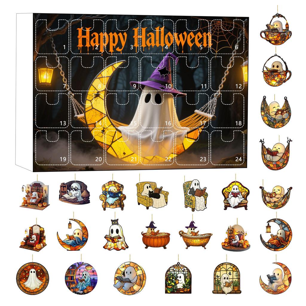 Halloween Ghost Countdown Calendar With 24 Acrylic Hanging Ornaments For Party Decor And Gift