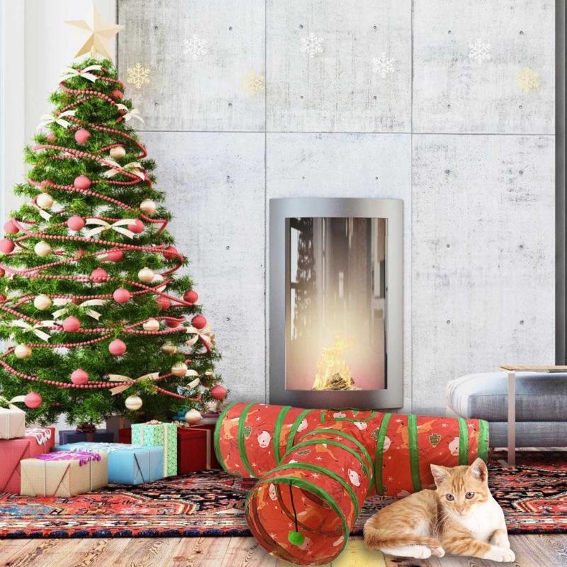 Christmas Cats Play Tunnel Toy Cats Play Tent Hideaways Tube Pet Entertainment Playtent Pet Interaction Tube Playtent Toy