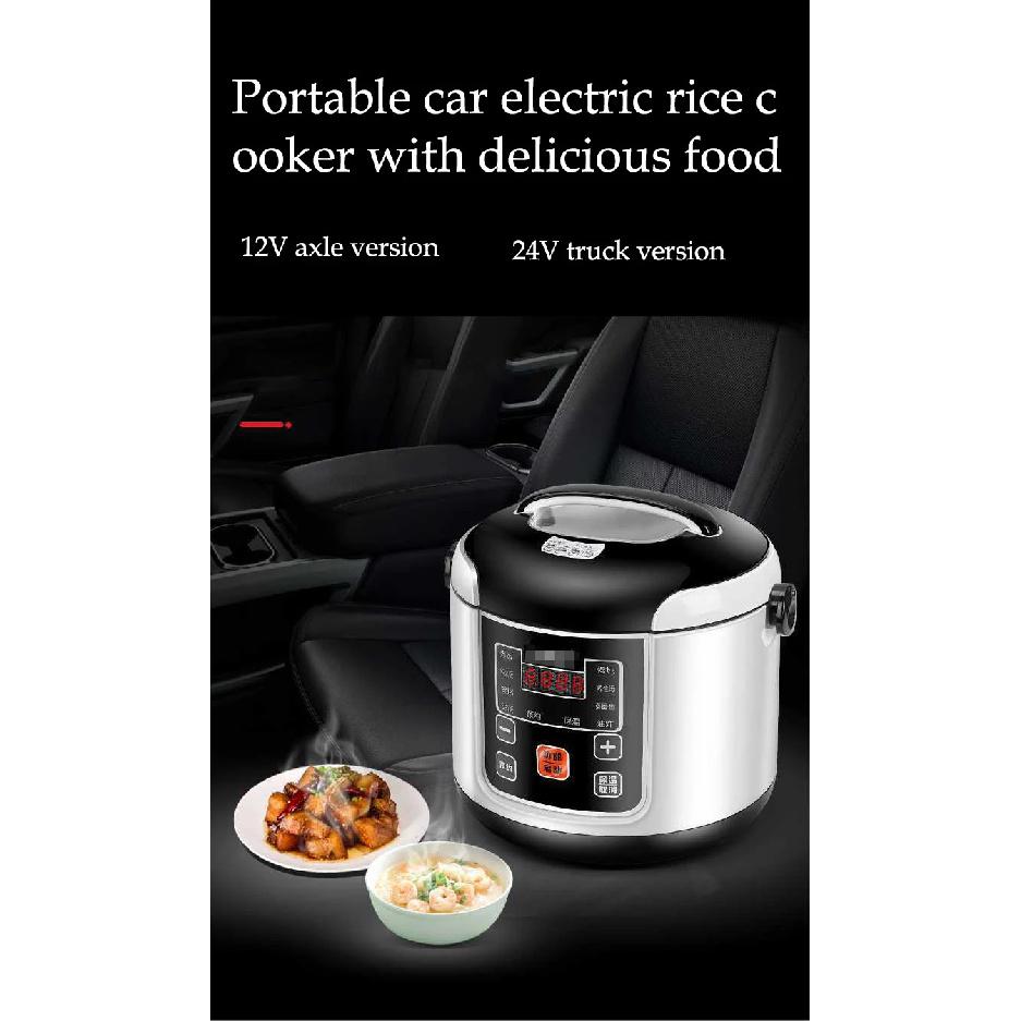 Tragbarer Reiskocher fürs Auto, 2 l, elektrischer LKW-Multikocher, Suppenbrei, Dampfgarer, elektrische Lunchbox, 12 V oder 24 V