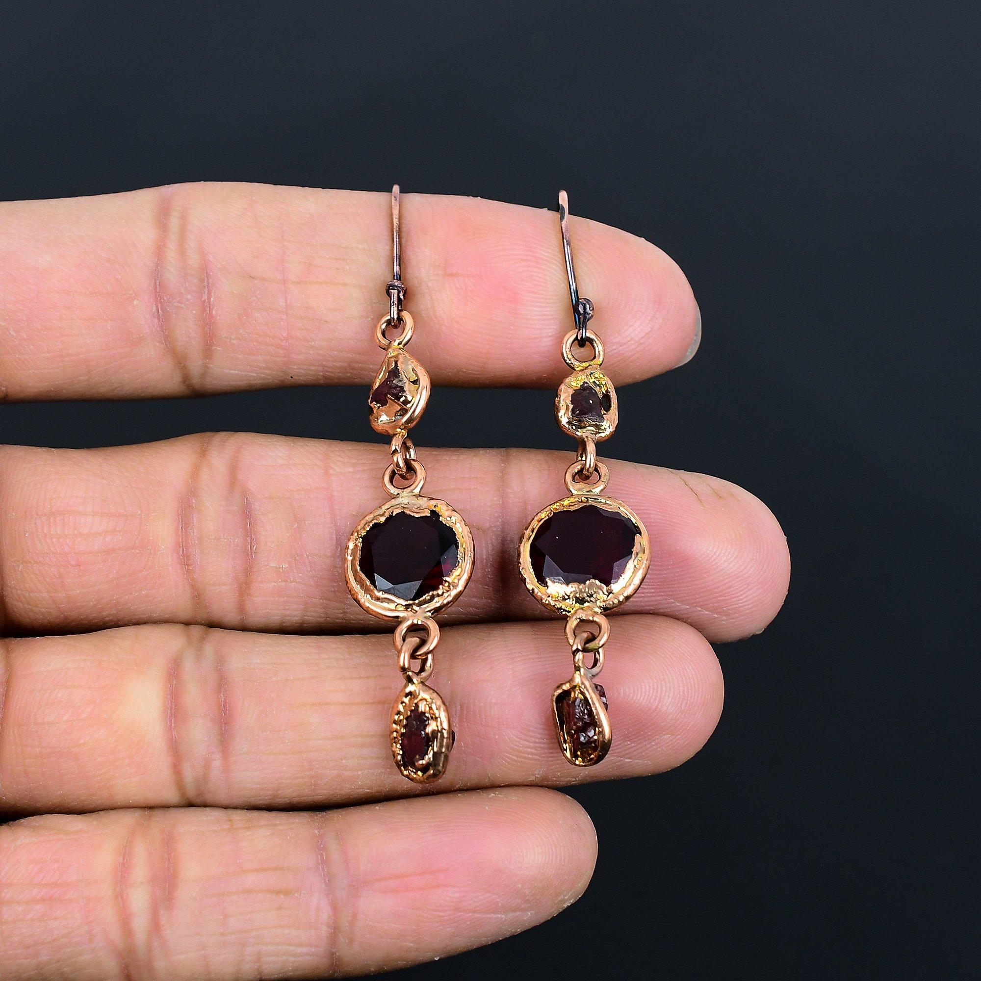 

Серьги с гранатом, Ювелирные изделия с драгоценными камнями, Серьги, гальванизированные медью, Подарок для женщин, Серьги ручной работы 2.55 Inches