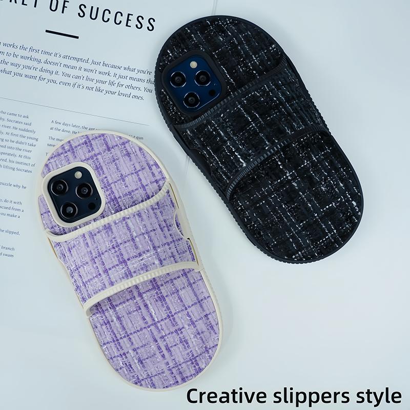 

Creative Soft TPU Mirror flannelette Slippers Phone Case For iPhone 15 Pro Max 13 12 11 14 Pro Max Shockproof Bracket Back Cover For iPhone 12 рожевий