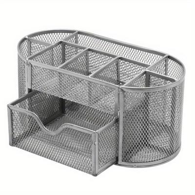 Metal Pen Holder Pen Barrel Student Multi-Functional Stationery Creative Desktop Iron Net Nine Grid Combination Storage Box