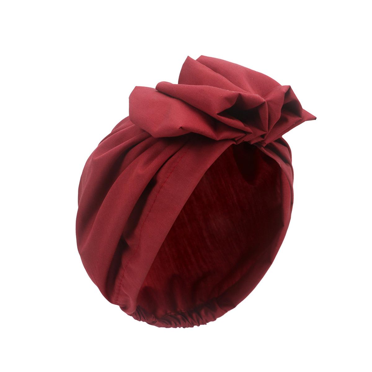 

African Head Wraps Elegant Retro Turban for Women Muslim Headscarf Cap Soild Color Ladies Beanies Caps Muslim Headpiece вина червоного кольору