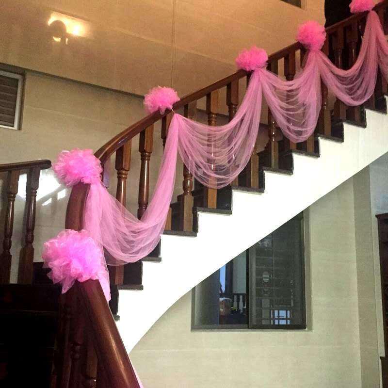 Wedding Gauze Curtain & Decoration with Floral Ball - Perfect for New Home & Stair Handrails, Free Shipping