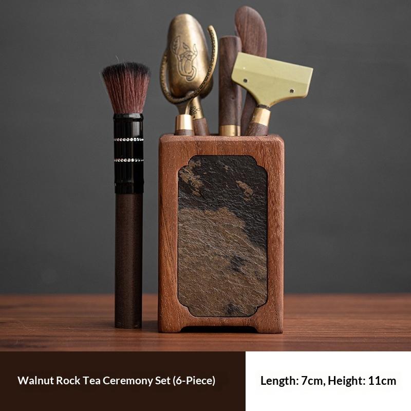 High-end Accessible Luxury Tea Ceremony Six Gentlemen Suit Walnut Rock House Tea Making Tools Supplies Tea Table Accessories