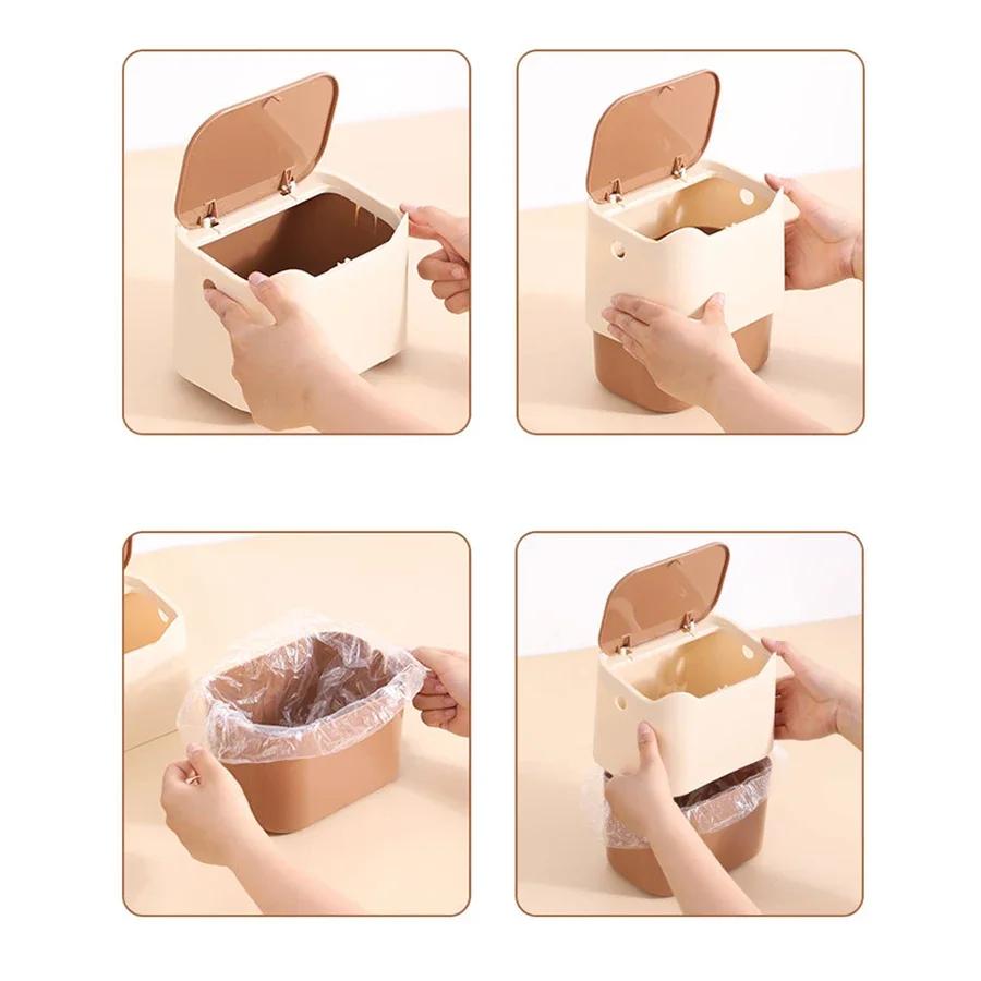 Mini Kitchen Desktop Trash Can Cute Cartoon with Lid Dormitory Bedroom Dressing Table Office Press Type Garbage Storage Box