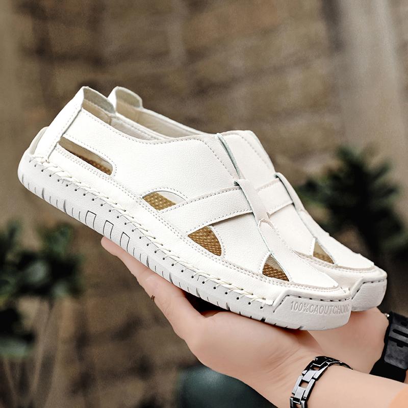 Fashion Casual Leather Men's Sandals Lightweight Summer Shoes Non-Slip Dual-Purpose Shoes Outdoor Beach Flats Hollow Out Male Sandaly