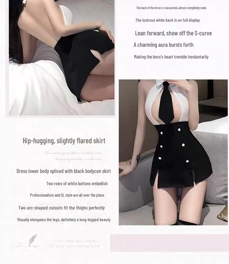 Women's Sexy Secretary Open-Cup Lingerie and Buttock-Hugging Dress Set