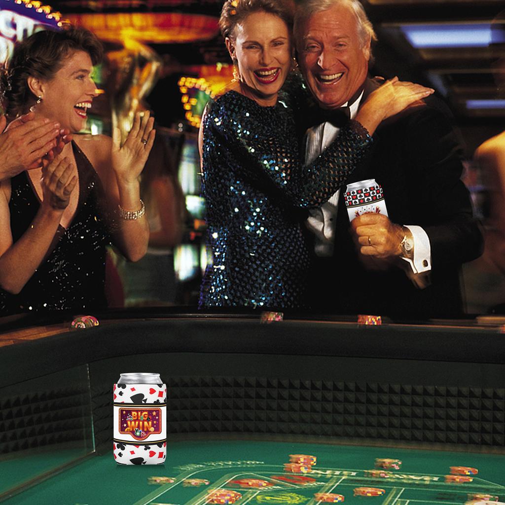 12 Pcs Casino Theme Party Decorations 12Oz Casino Can Cooler Sleeves Poker Party Beer Can Sleeves Las Vegas Casino Night Decor F