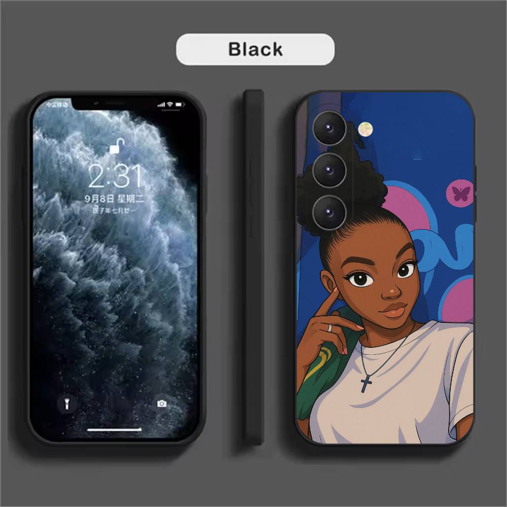 Afro Black Girls Cartoon  Phone Case For Samsung Galaxy A52 A42 A32 A22 A12 A02S A72 A73 A51 A41 A31 A21S A71 A40 A30S A20S