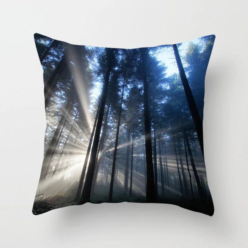 Sunshine Forest Landscape Printed Throw Pillow Cover Sofa Decoration Car Office Seat Cushion  Room Home Decor