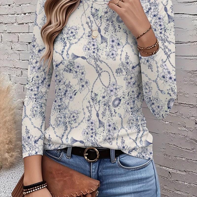 Womens Round Neck 3D Dinosaur Print Tee - Casual Fit 7/8 Sleeve 2025