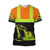 Excavator 3D Printed T-Shirt Mechanical Operator Short Sleeve Breathable Loose T-Shirt Outdoor Summer Job