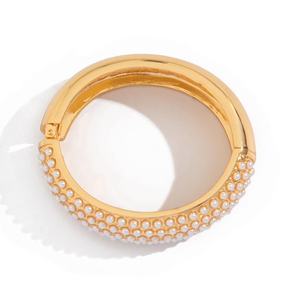 Casual Style Pearl Open Cut Edge Bracelet Oval Two-tone Alloy Bracelet Set