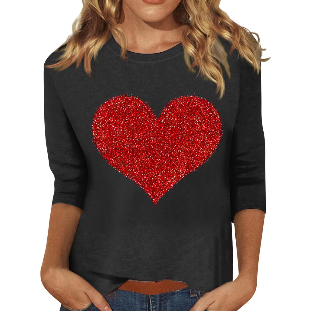 Women's Fashion Casual Round Neck 3/4 Sleeve Loose  Printed T-Shirt Ladies Top