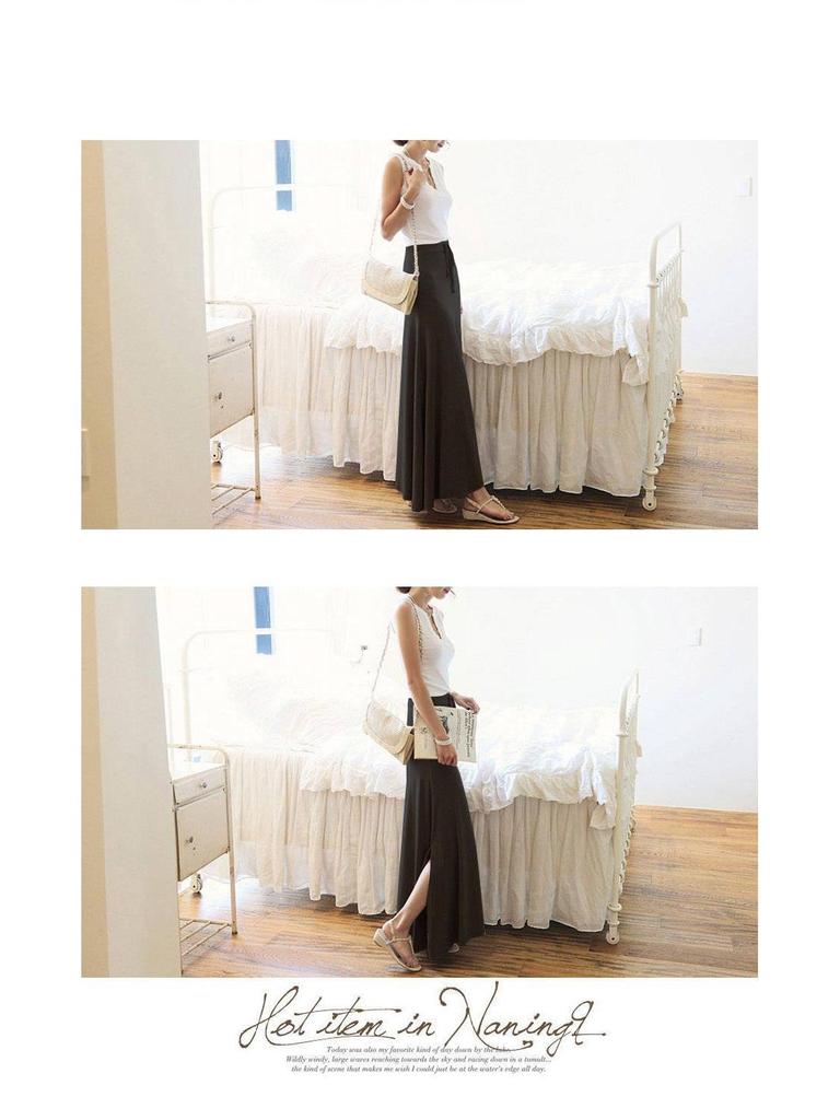 Korean-Style Plus Size Gray Midi Skirt for Women - Summer 2024, Elastic High Waist, Thin Drape A-Line Design with Large Swing.