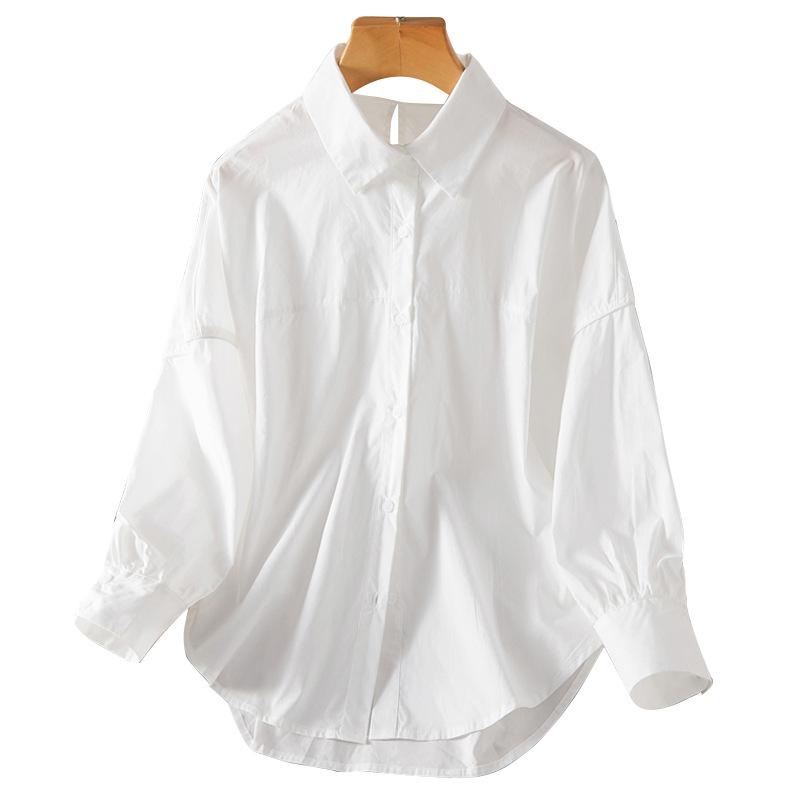 

Рубашка женская весенняя новая из чистого хлопка средней длины белая тонкая нишевая XXL