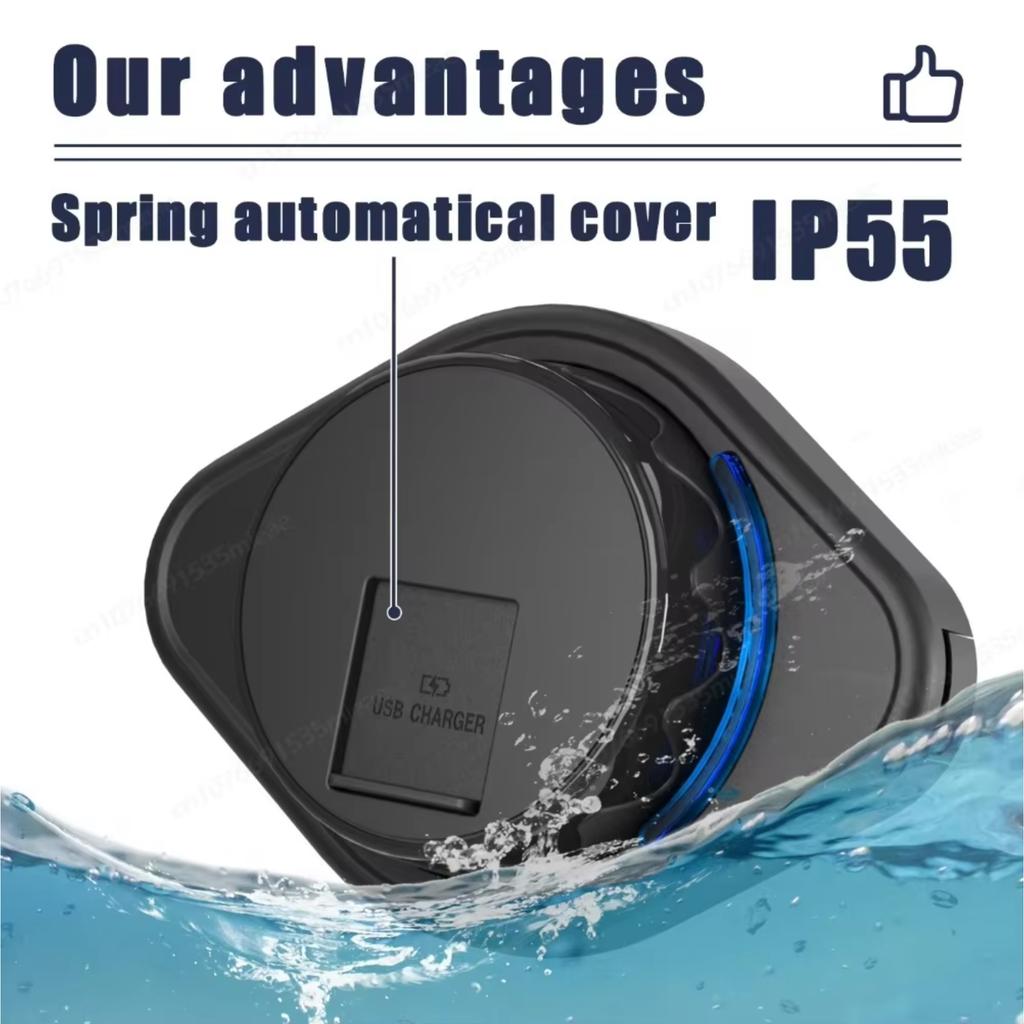 12V розетка для автодома 18 Вт QC3.0 USB-A и 36 Вт PD3.0 Type-CПорт Зарядное устройство Розетка питания с водонепроницаемой пружинной крышкой для автомобиля Морского транспорта
