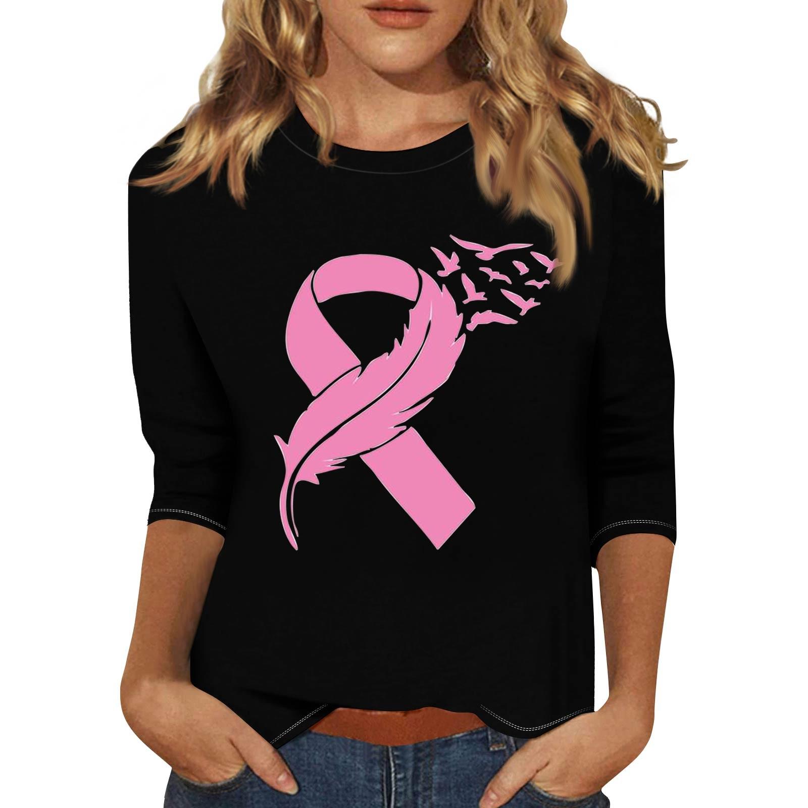 

Жіноча модна повсякденна футболка з принтом і круглим вирізом з рукавами сім чвертей S чорний