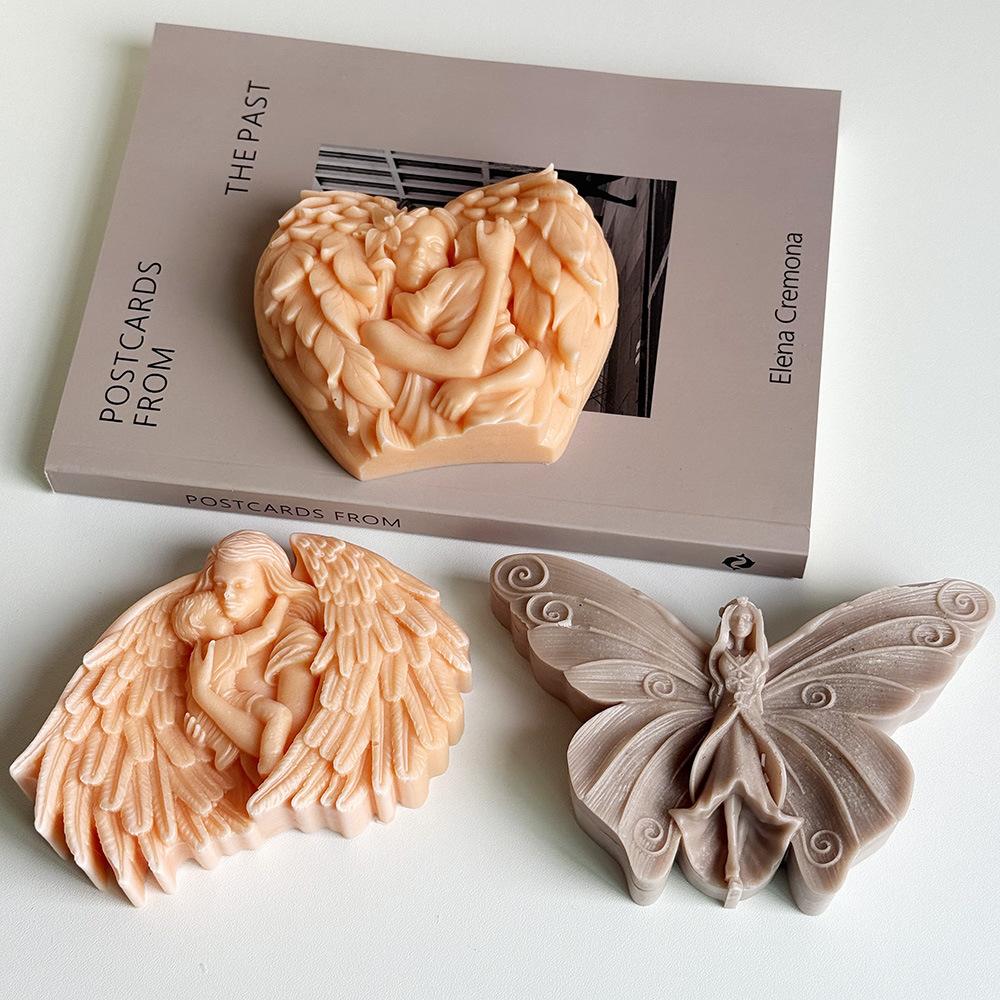 DIY Flat Butterfly Angel Candle Silicone Mold Mother's Day Love Angel Mother and Child Aromatherapy Epoxy Resin Mold Home Decor