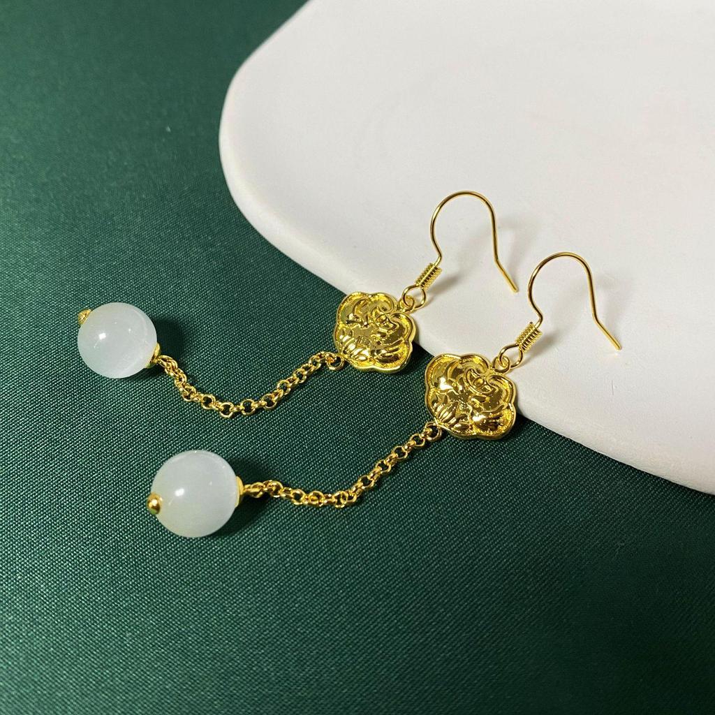 Orecchini in Giada Retrò Stile Cinese Autunno & Inverno Lusso Leggero per Donna