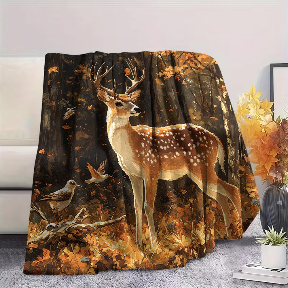 Deer Print Flannel Blanket, High Quality Comfortable for All Seasons, Home Decor, Warmth and Comfort, Perfect for Christmas Gifts