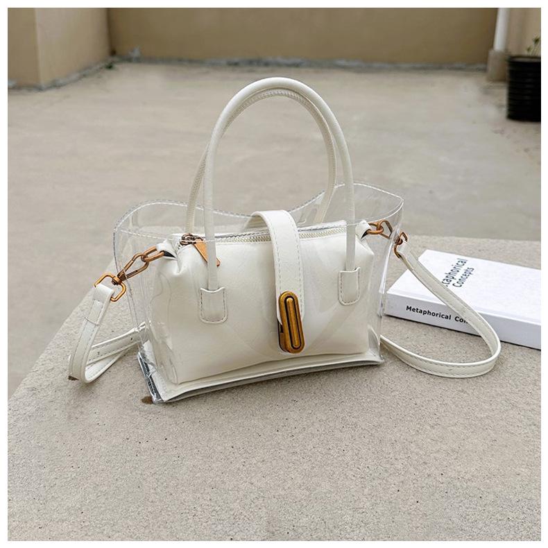 Bag Women's 2025 New Summer Fashion Portable Shoulder Bag Tote Bag Personalized Transparent Jelly Crossbody Mother and Child Bag