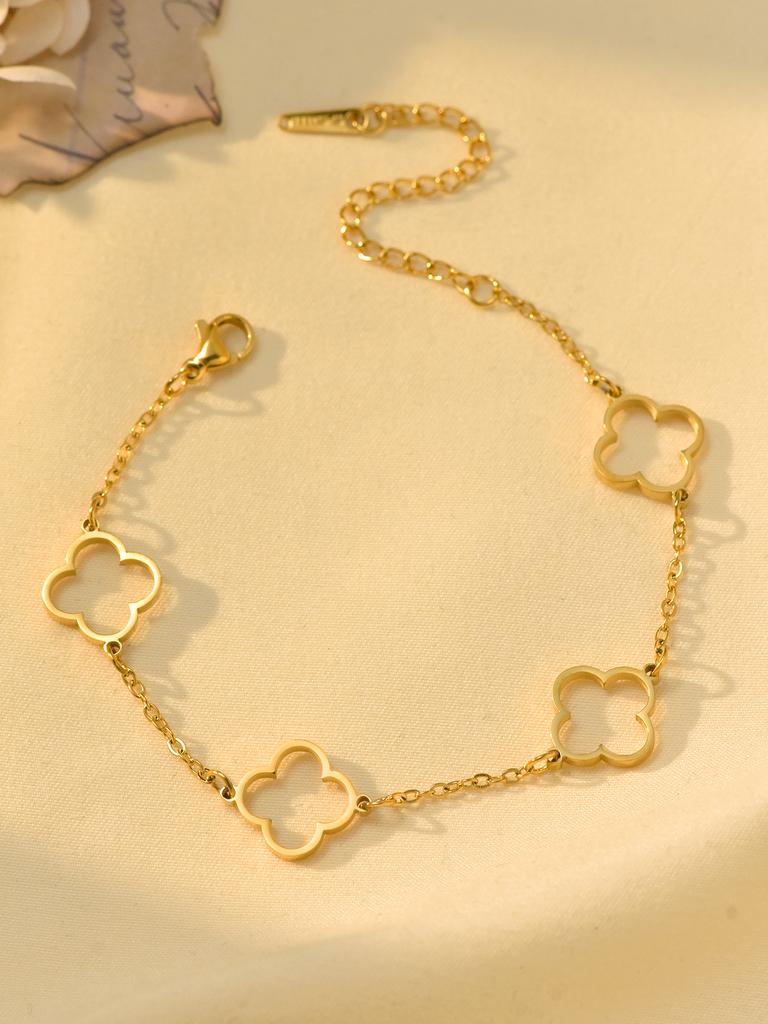 1 Piece Luxury Fashion Hollow Out Set Zirconia Bracelet Stainless Steel Lucky Ladies Zircon Bracelet Daily Accessories