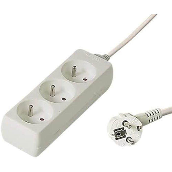 Multiprise - premiumcord - 5m - 3 prises françaises tournées à 45° - sécurité enfant - 10a