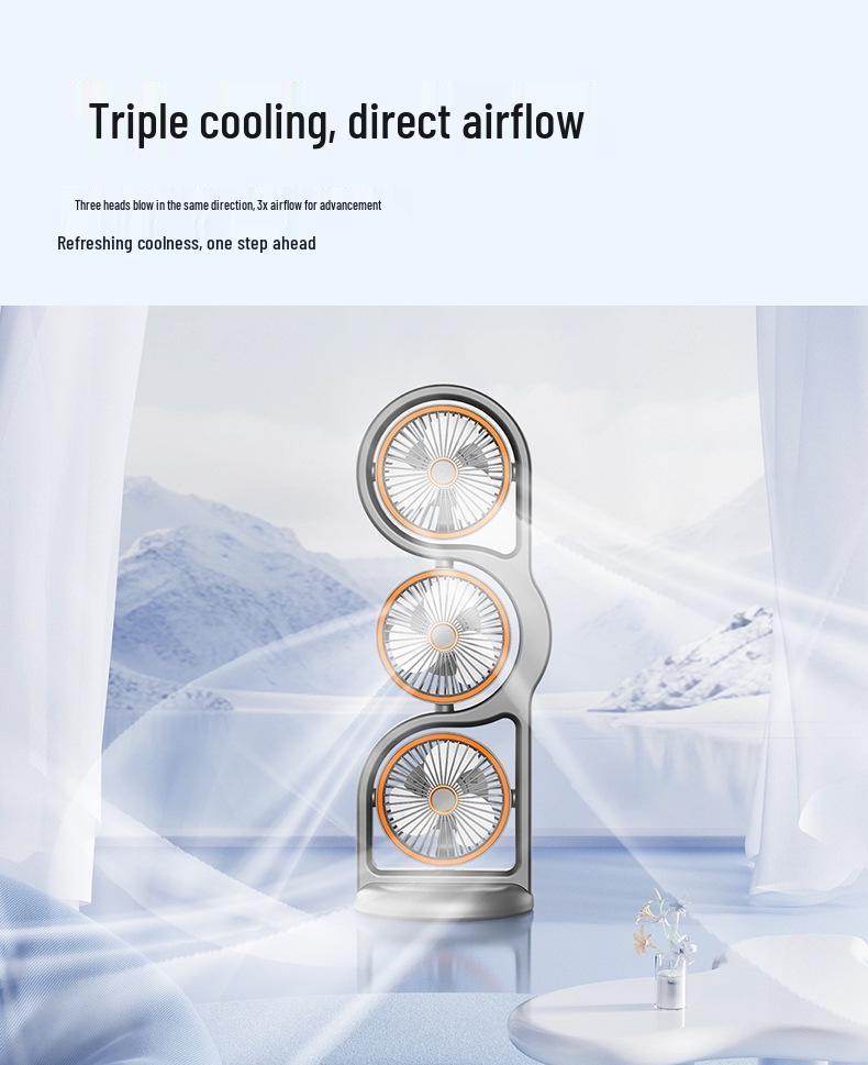 Rechargeable Tri-Head Multifunctional Outdoor & Desktop Fan