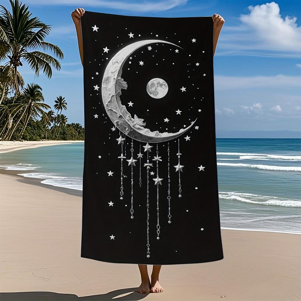 

Moon Pendant Modern Microfiber Bath Towel Soft Absorbent Quick-Drying Geometric Moon Stars Design Compact for Travel Pool W30*H60(CM)