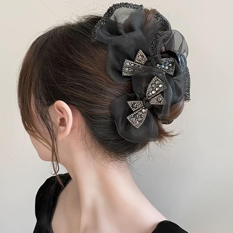 1PC Temperament Simple Girly Style Women's Black Lace Mesh Butterfly Large Shark Clip Hair Accessories