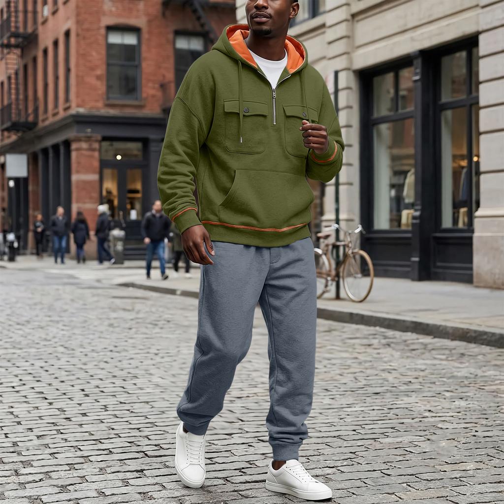 Men's Casual Loose Fit Hooded Sweatshirt Set with Cuffed Pants for Fall Winter