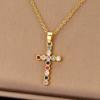 1 Pcs Luxury Cool Wind Cross Gold Plated Copper Pendant With Stainless Steel Chain Combination Of Collarbone Necklace