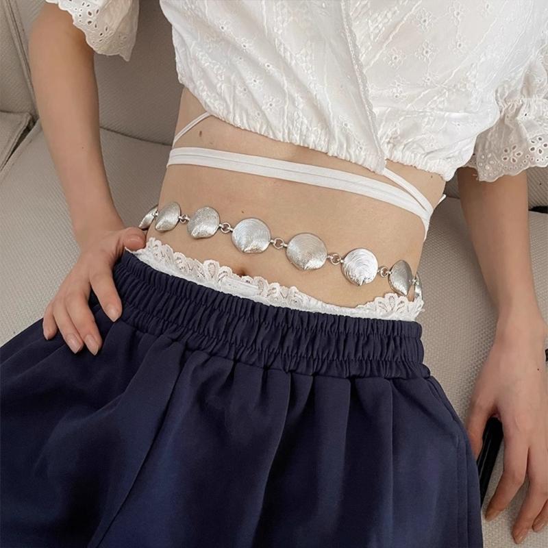 Gothic Waist Belt Stylish Seashells Heart Waist Chain Belt Elaborate Chain Belly Chain for Dress Cowboy Belt Waist Chain