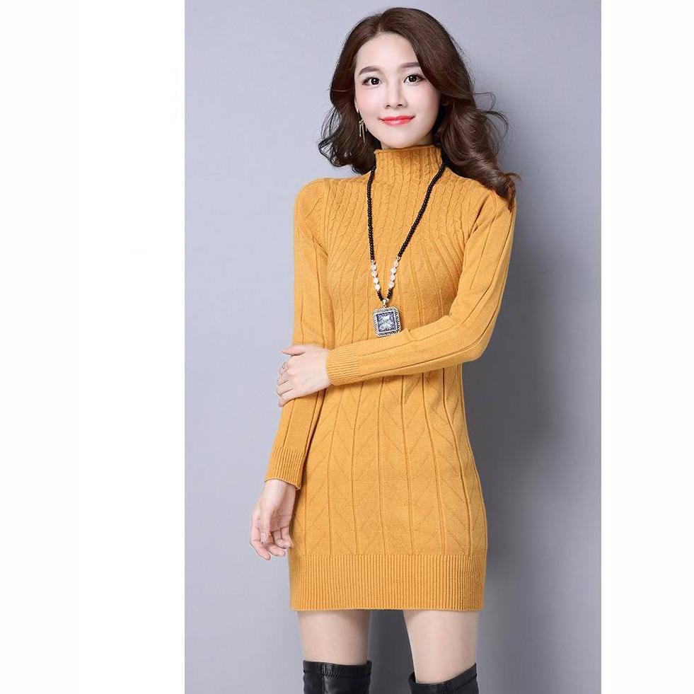 Genser med høy krage Varm strikkegenser Stor størrelse genser Kasjmirgenser Dame Lang genser