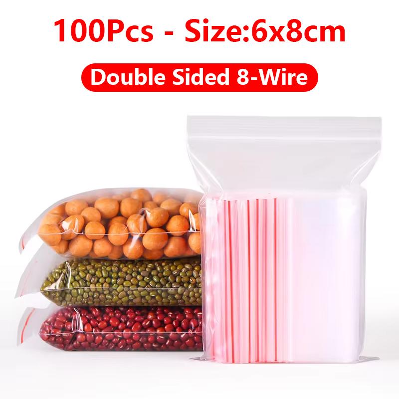 100Pcs Zip Lock Plastic Bags Reclosable Transparent Bag Vacuum Storage Bag Clear Bags Ziplock Food Storage Bags Thickness 0.08mm
