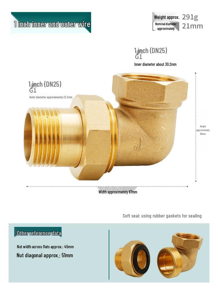 All-Copper 90° Elbow Adapter, Male & Female Thread, Equal Diameter, Thickened Connector for Solar Water Pipes