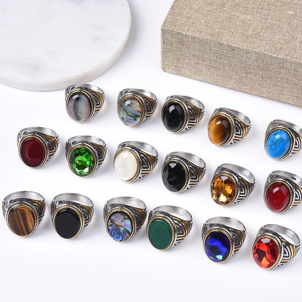 Men's/Women High Quality 316LStainless Steel Onyx Gilded Rings Classic Fashion Trend Jewelry